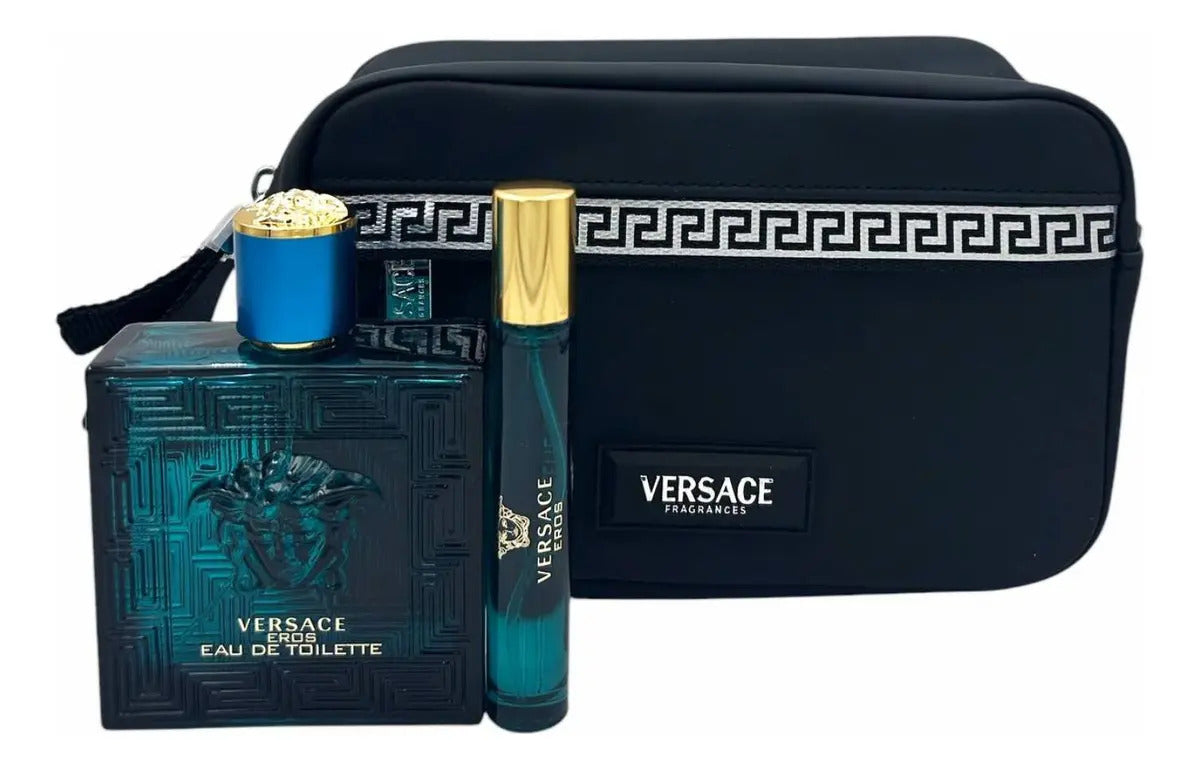 Kit Versace Eros Versace Eros Edt 100 Ml + Travel Size + Pouch Set Edt Man Eau De Parfum Spray 100 Ml