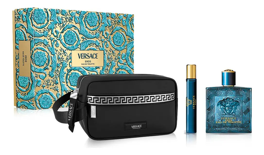 Kit Versace Eros Versace Eros Edt 100 Ml + Travel Size + Pouch Set Edt Man Eau De Parfum Spray 100 Ml