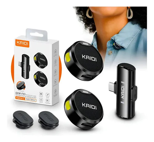 Microfone Lapela Kaidi KMF4 Com Imã Anti Ruido Redondo - Lightning (IPhone 8 ao 14)