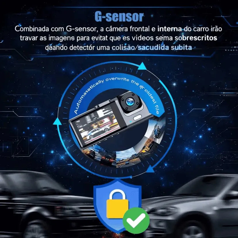 Câmera Veicular Black Box Full HD 3 Canais - Preto