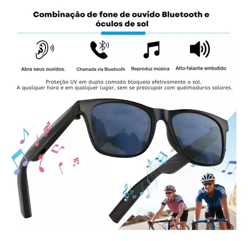 Óculos Inteligentes Bluetooth Smart Glass D11 Chamadas Música Assistente de Voz